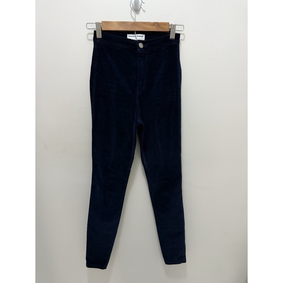 American Apparel Navy Velvet Velveteen Skinny Pants Jeans Women's Size Small - Picture 1 of 13